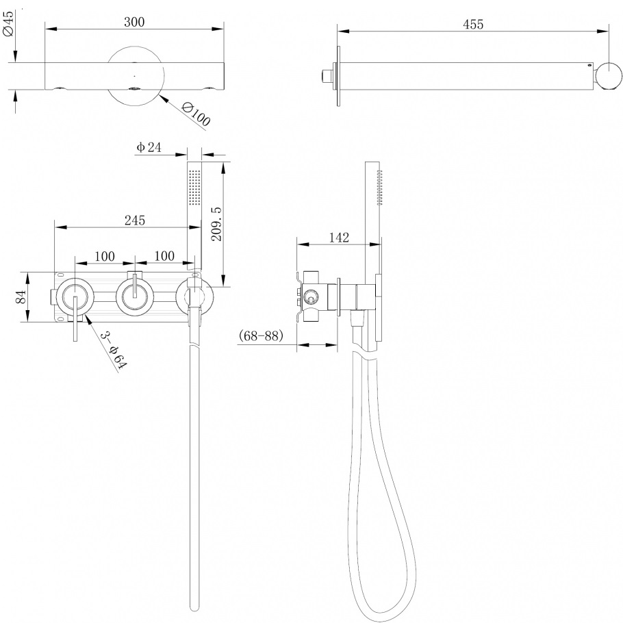 Душевая система скрытого монтажа 30x45.5  Abber Wasser Kreis 316 AF8A18BST (сталь брашированная), без излива