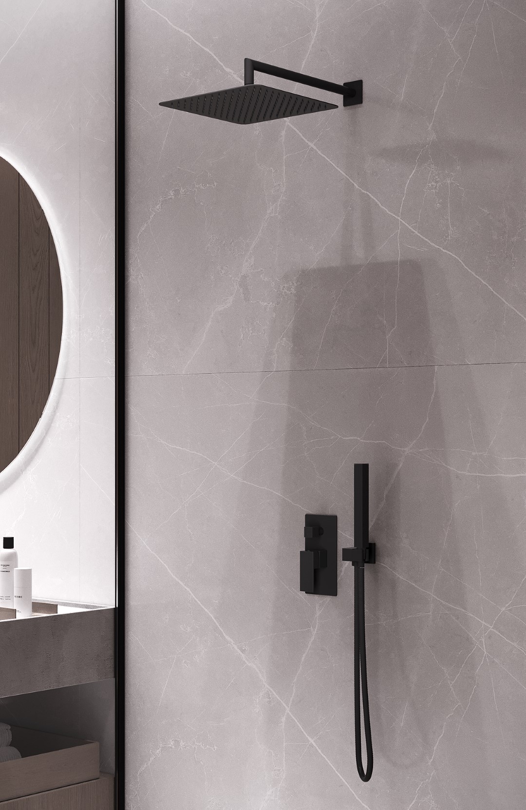 Душевая система скрытого монтажа 30x30 см. Boheme Qubic 474-3-B (черный матовый), без излива