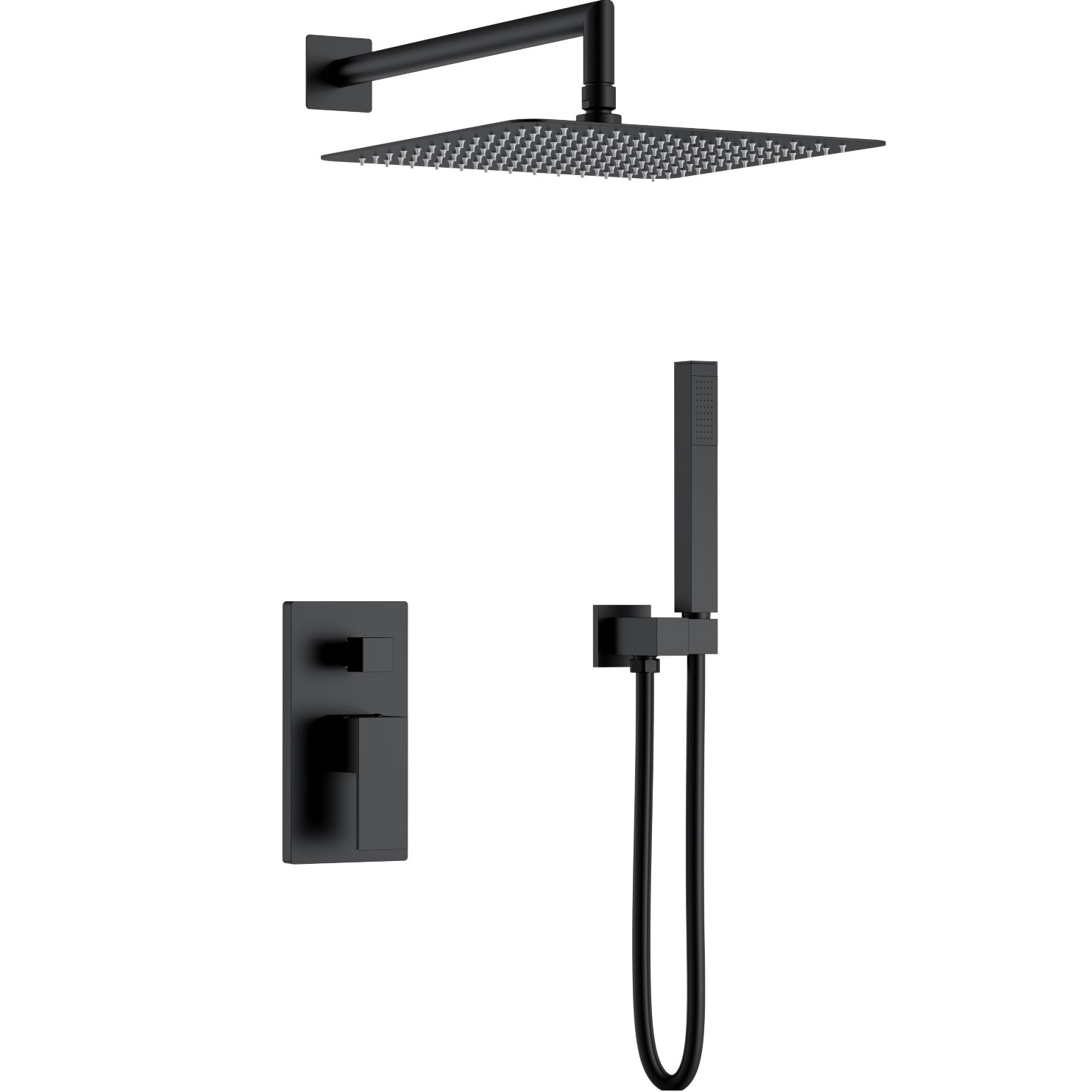 Душевая система скрытого монтажа 30x30 см. Boheme Qubic 474-3-B (черный матовый), без излива