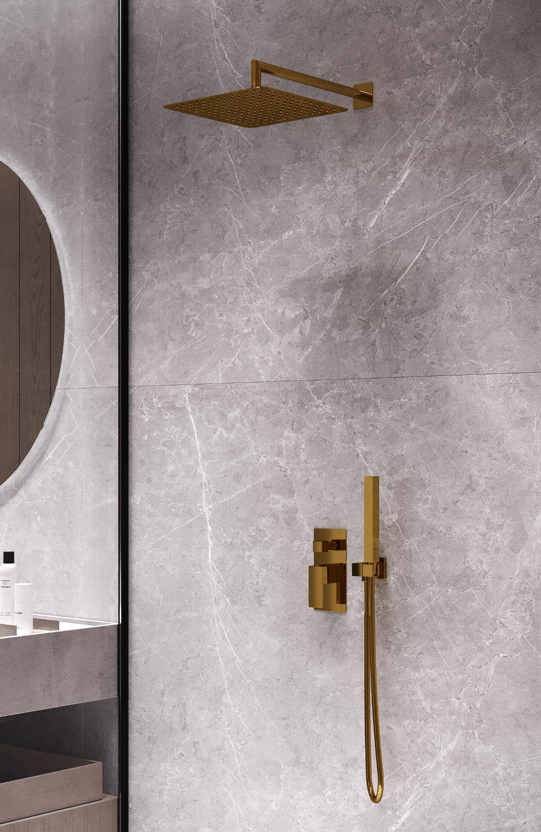 Душевая система скрытого монтажа 30x30 см. Boheme Qubic 474-3-MG (золото матовое), без излива