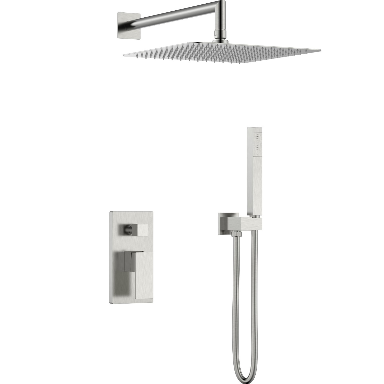 Душевая система скрытого монтажа 30x30 см. Boheme Qubic 474-3-NB (никель брашированный), без излива