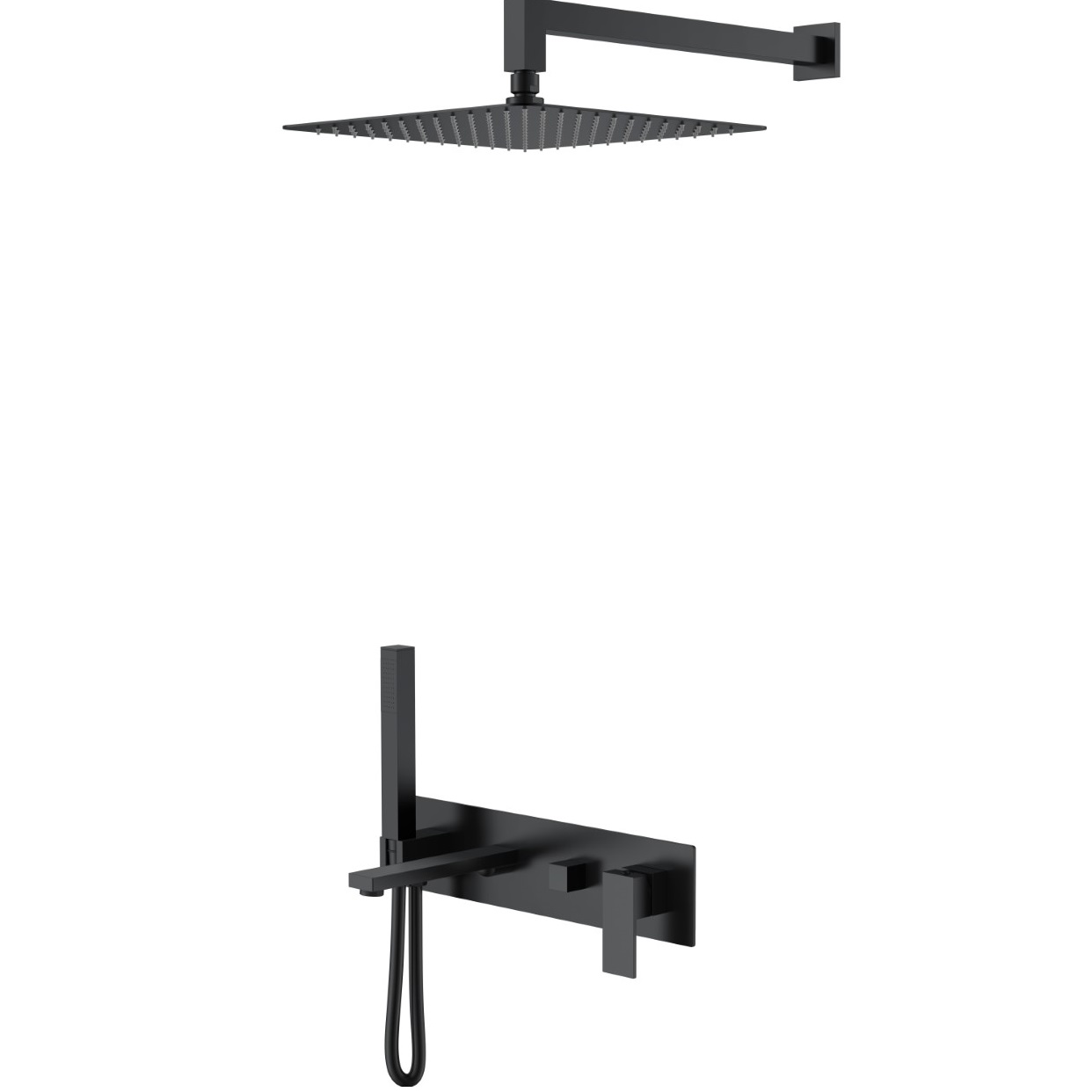 Душевая система скрытого монтажа 30x30 см. Boheme Qubic 474-B (черный матовый), с изливом