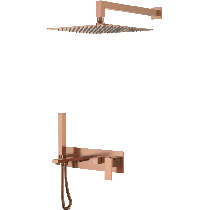 Душевая система скрытого монтажа 30x30 см. Boheme Qubic 474-BRB (бронза брашированная), с изливом