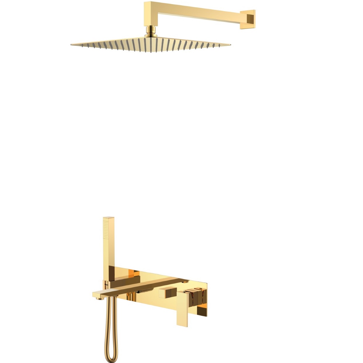 Душевая система скрытого монтажа 30x30 см. Boheme Qubic 474-G (золотой), с изливом
