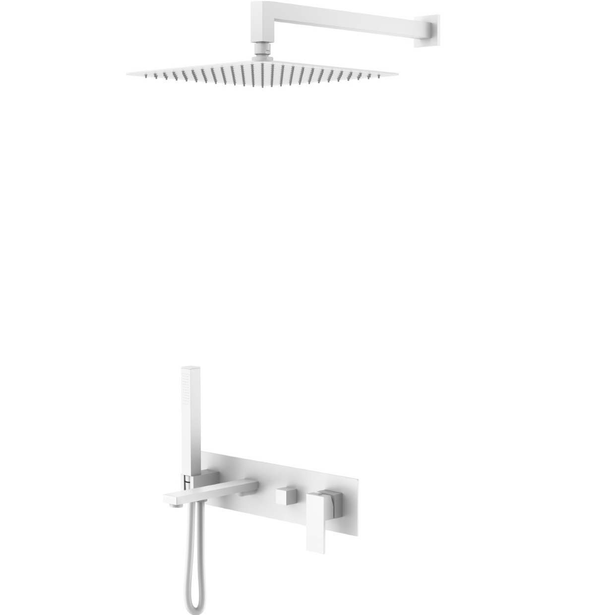 Душевая система скрытого монтажа 30x30 см. Boheme Qubic 474-MW (белый матовый), с изливом