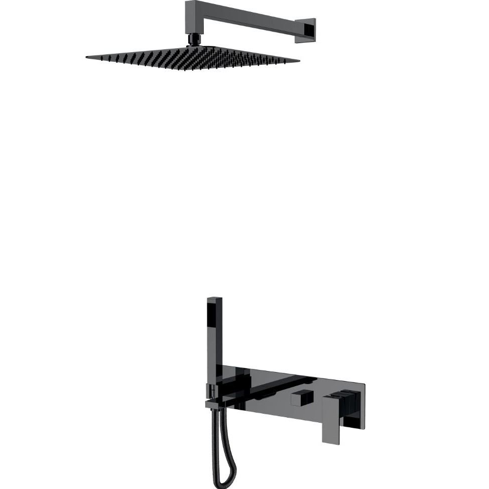 Душевая система скрытого монтажа 30x30 см. Boheme Qubic 474-SGM (оружейный металл глянцевый), с изливом