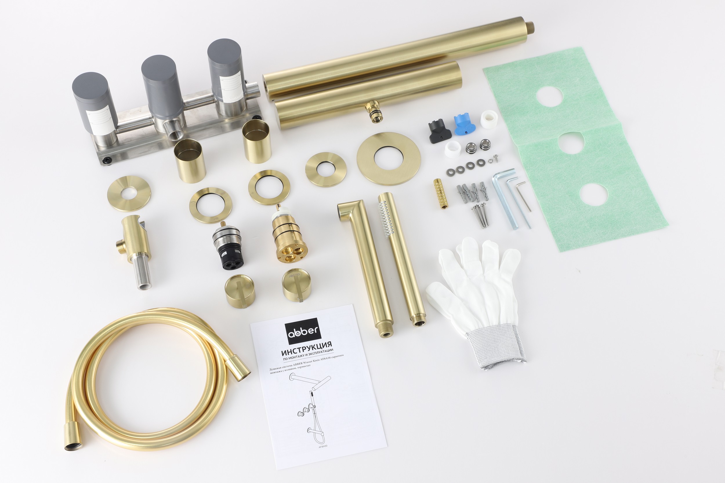 Душевая система скрытого монтажа 30x45.5 Abber Perfekte 316 AF8A50BG (золото брашированное), с термостатом, с изливом