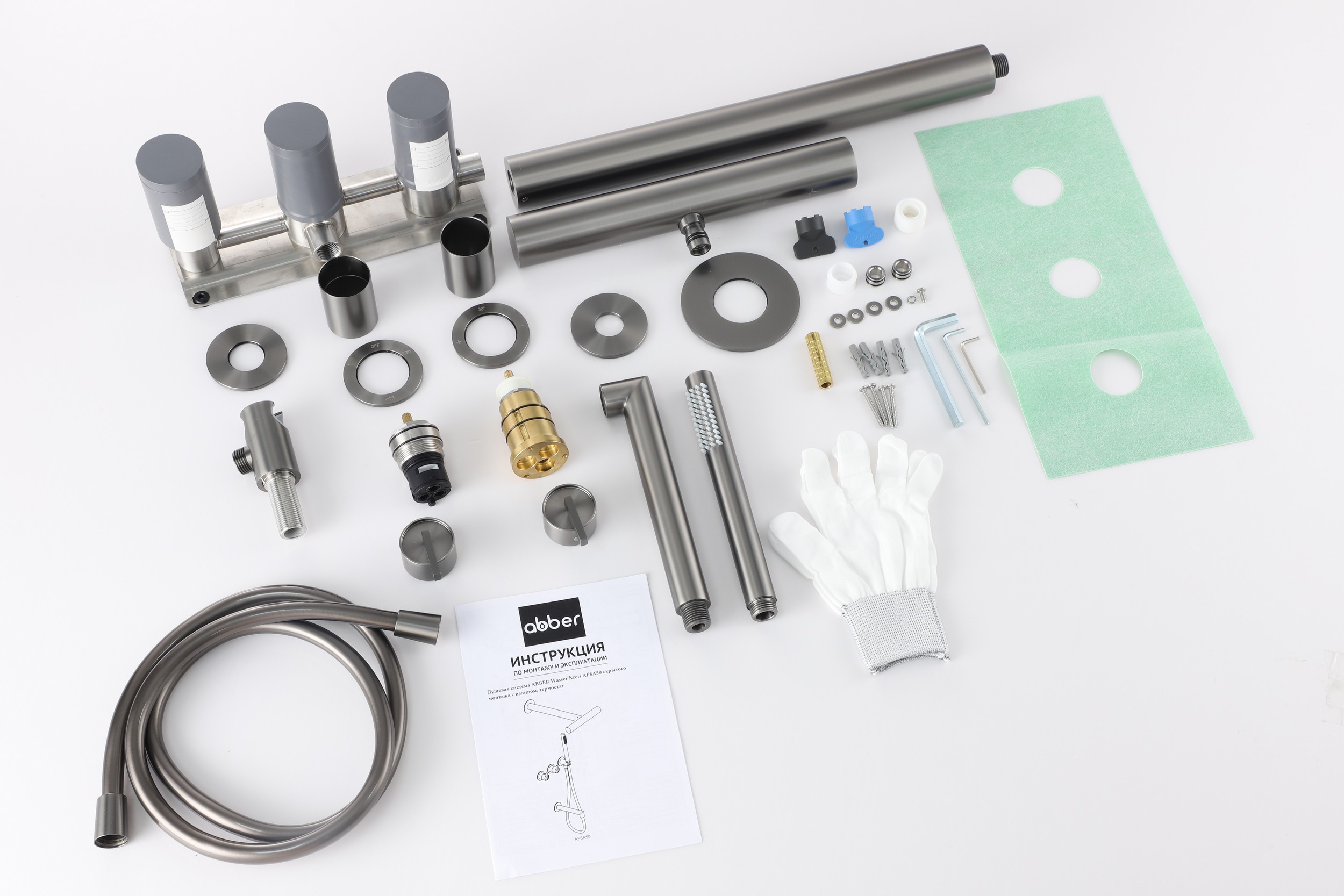 Душевая система скрытого монтажа 30x45.5 Abber Perfekte 316 AF8A50BGG (оружейная сталь брашированная), с термостатом, с изливом