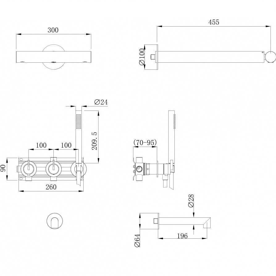 Душевая система скрытого монтажа 30x45.5 Abber Perfekte 316 AF8A50BST (сталь брашированная), с термостатом, с изливом 