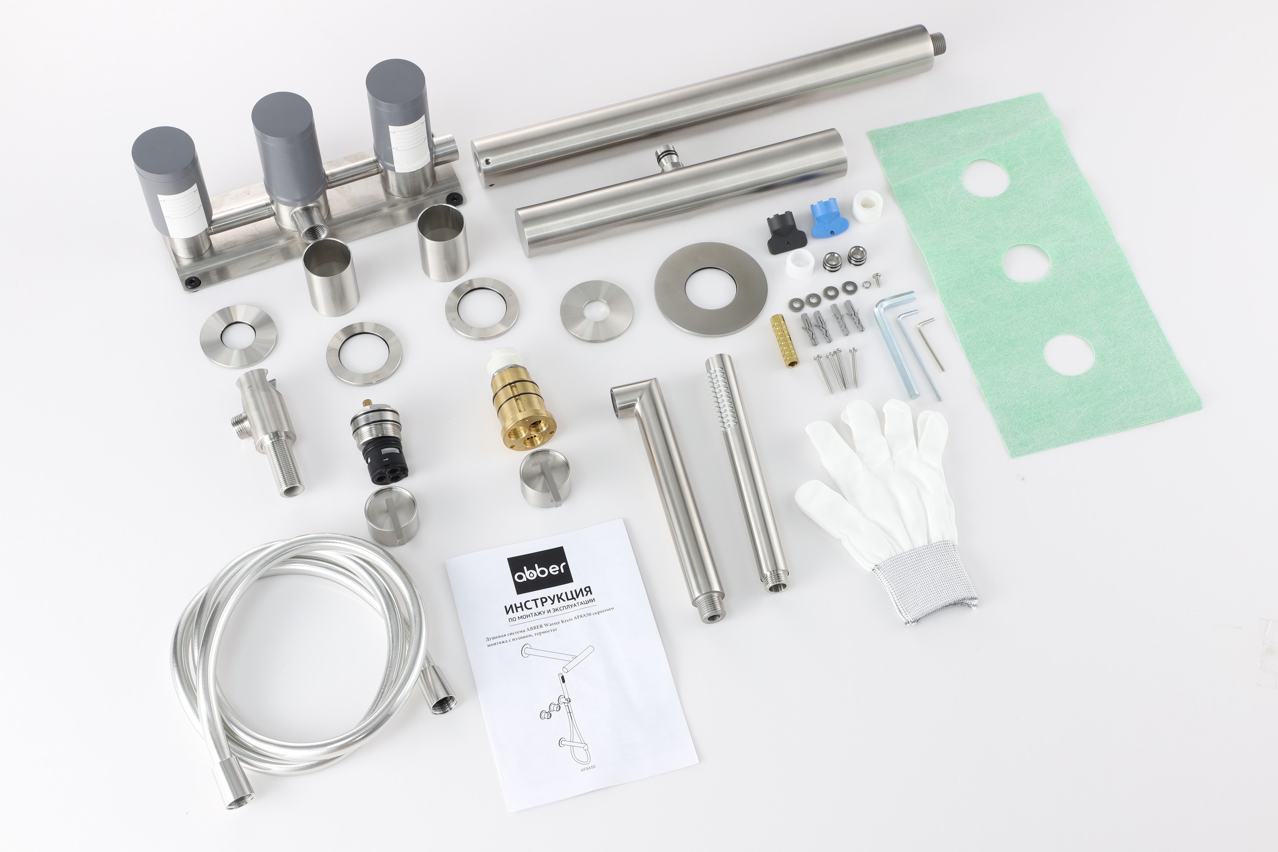 Душевая система скрытого монтажа 30x45.5 Abber Perfekte 316 AF8A50BST (сталь брашированная), с термостатом, с изливом 