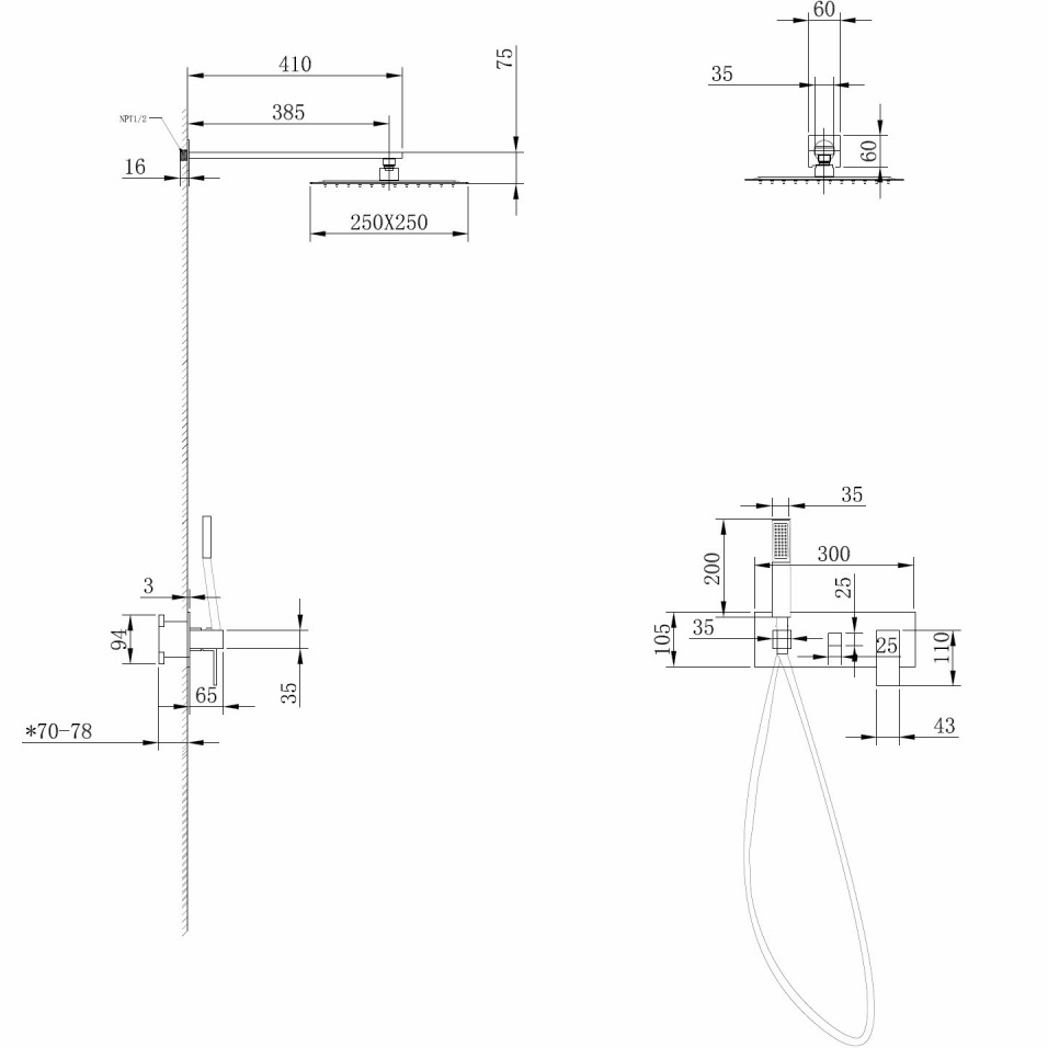 Душевая система скрытого монтажа Abber Daheim AF8218SP (сатин), без излива