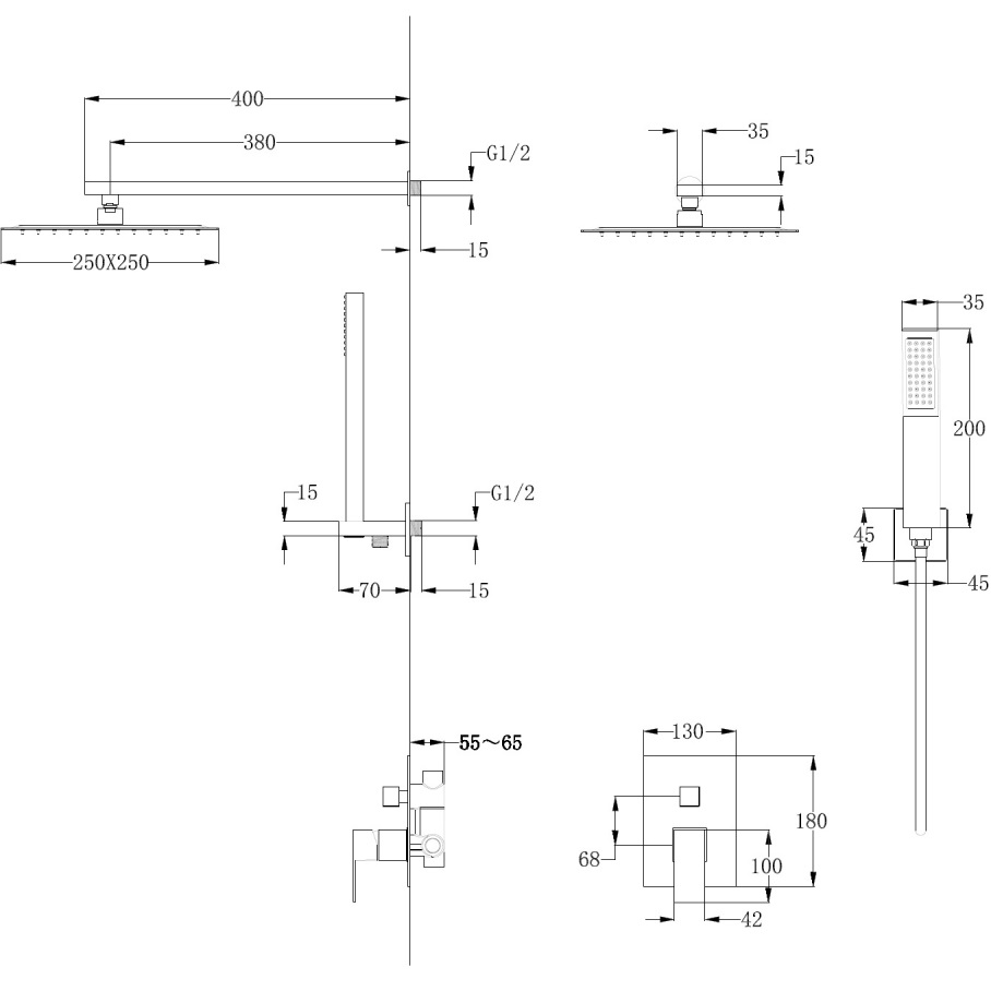 Душевая система скрытого монтажа Abber Daheim AF8219SP (сатин), без излива