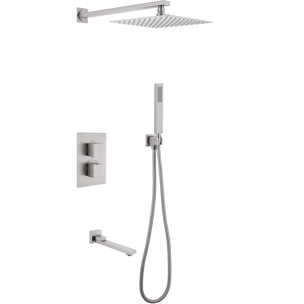 Душевая система скрытого монтажа Abber Daheim AF8250SP (сатин), с термостатом, с изливом