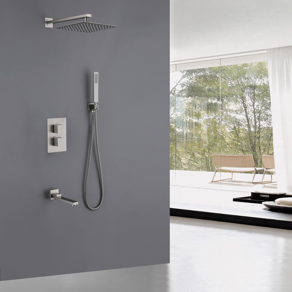 Душевая система скрытого монтажа Abber Daheim AF8250SP (сатин), с термостатом, с изливом