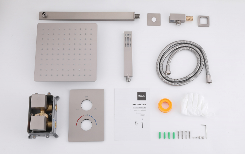 Душевая система скрытого монтажа Abber Daheim AF8251SP (сатин), с термостатом, без излива