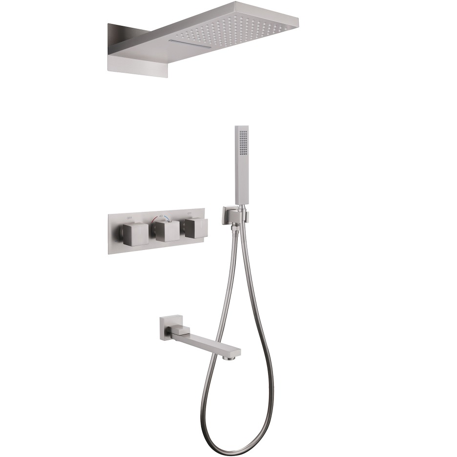 Душевая система скрытого монтажа Abber Daheim AF8253SP (сатин), с термостатом, с изливом