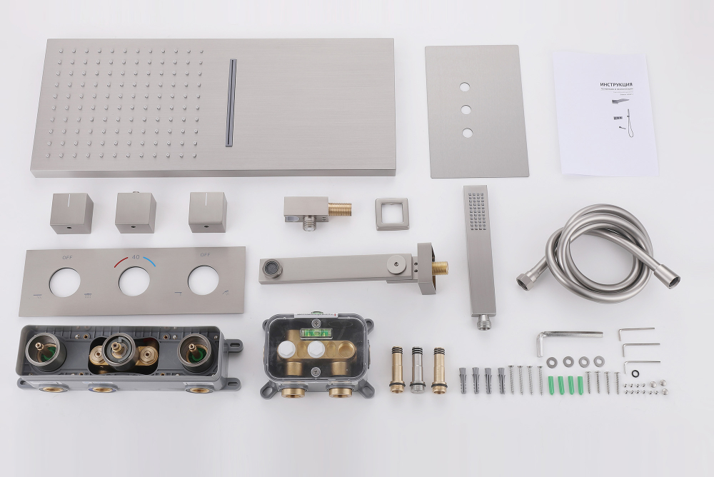 Душевая система скрытого монтажа Abber Daheim AF8253SP (сатин), с термостатом, с изливом