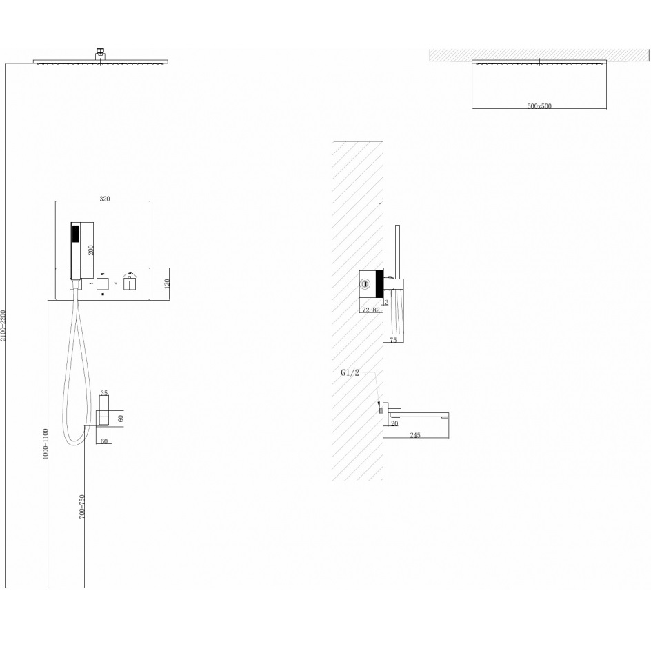 Душевая система скрытого монтажа Abber Daheim AF8254SP (сатин), с термостатом, с изливом