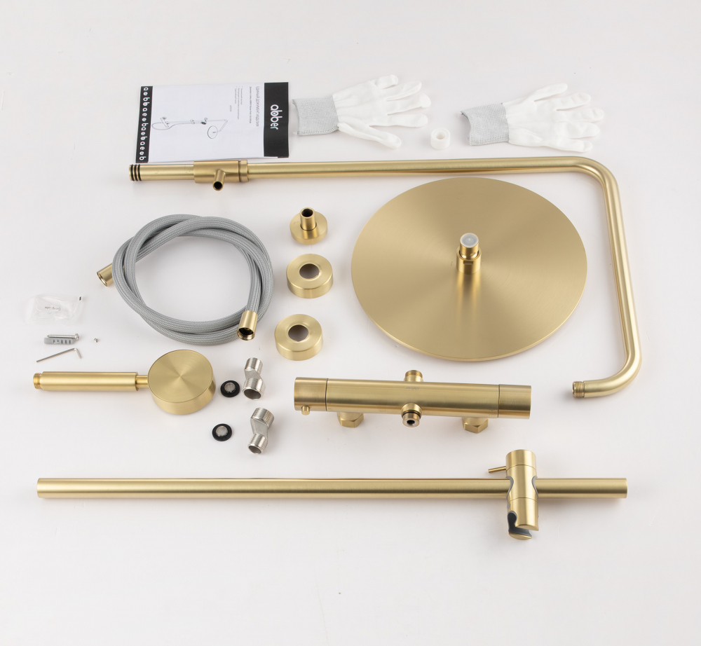 Душевая стойка Abber Wasser Kreis 316 AF8160BG 30x30 (светлое золото брашированное), с термостатом, без излива