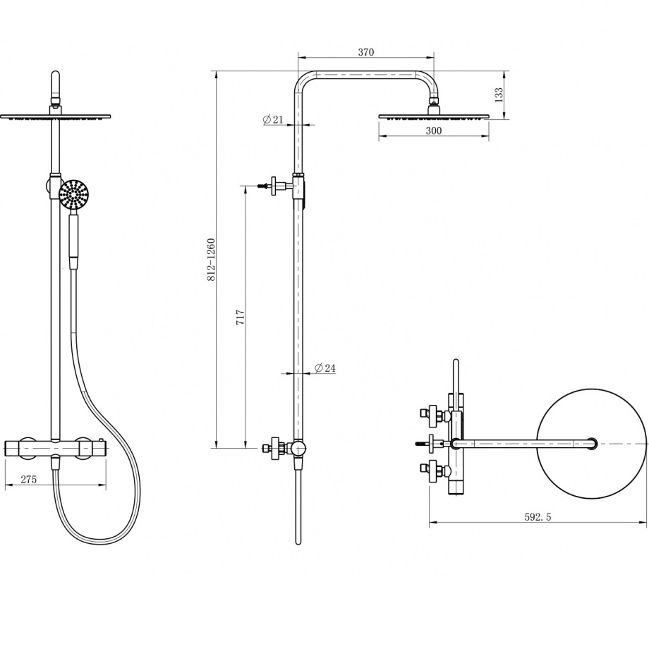 Душевая стойка Abber Wasser Kreis 316 AF8160BST 30x30 (сталь брашированная), с термостатом, без излива