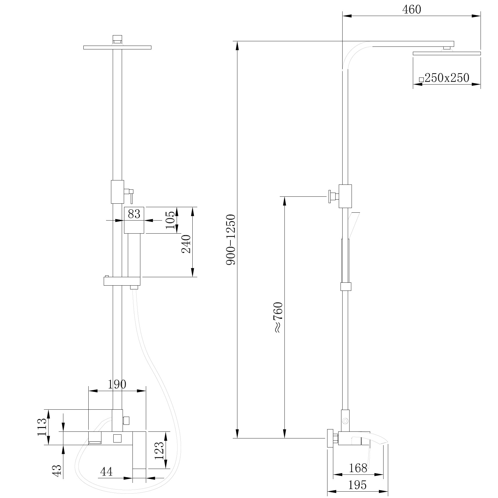 Душевая стойка Abber Wasserfall AF8616 (хром), с изливом