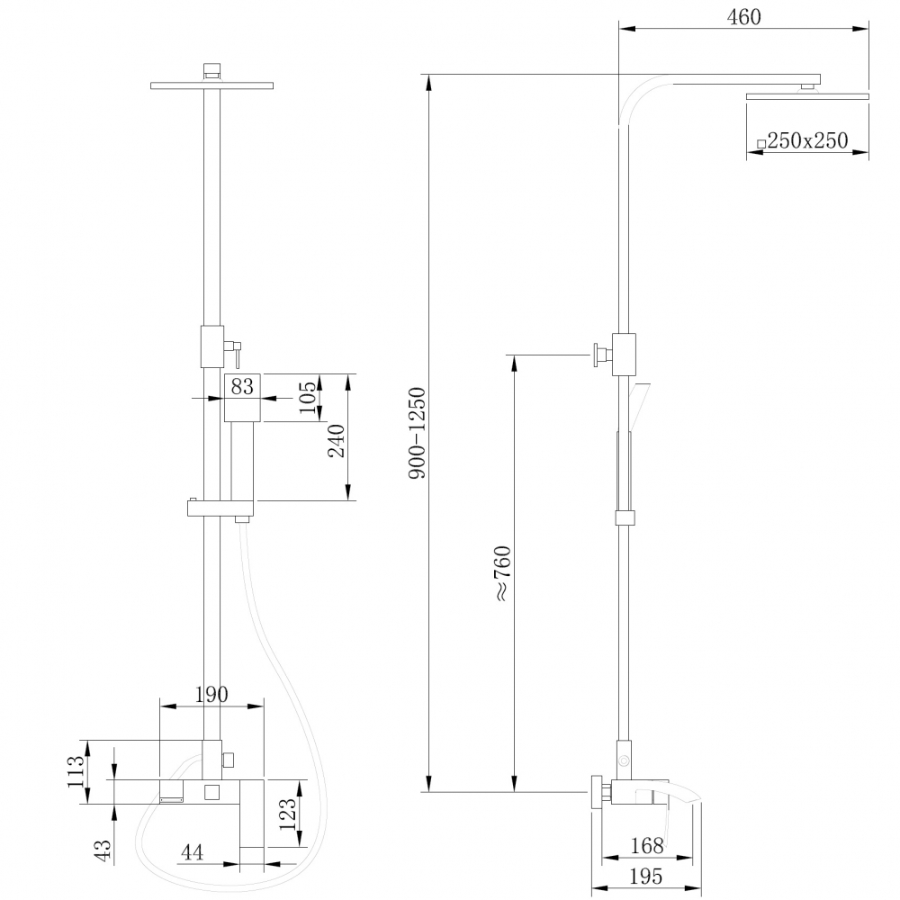 Душевая стойка Abber Wasserfall AF8616B (черный матовый), с изливом