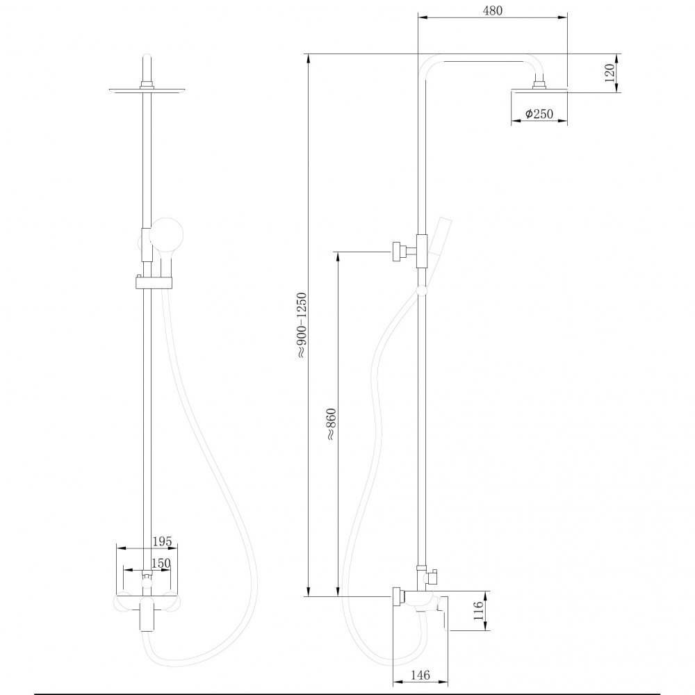 Душевая стойка Abber Weiss Insel AF8020B (черный матовый), без излива