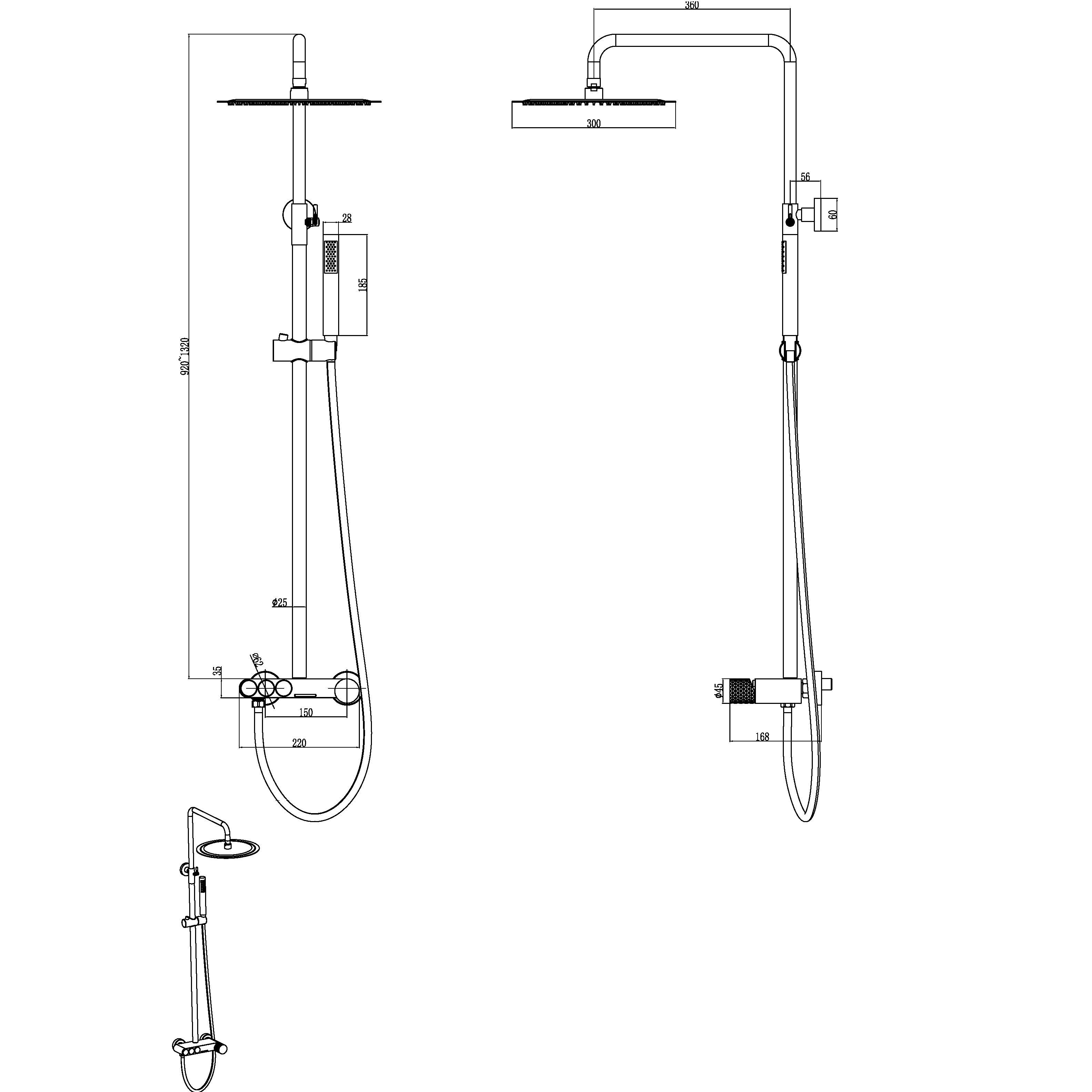 Душевая стойка Boheme Stick Touch 128-BG.2 30x30 см (золотой, черный матовый), с изливом