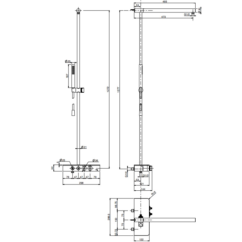 Душевая стойка Fima  Carlo Frattini Switch F5931NS (черный матовый), с термостатом