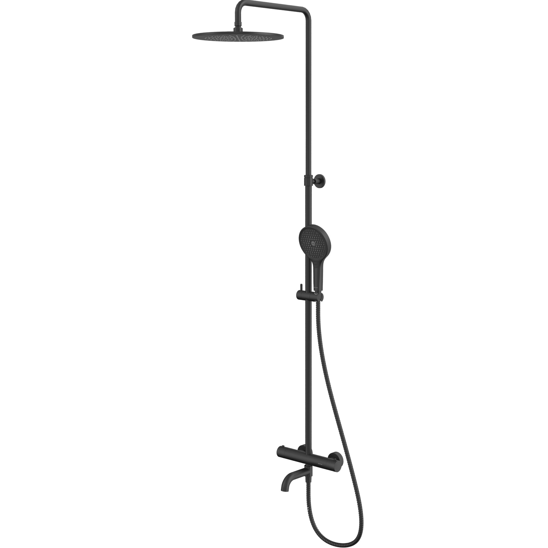 Душевая стойка для ванны и душа 30x30см., Whitecross серия Y Y1234TOPBL (черный матовый), с термостатом, с изливом