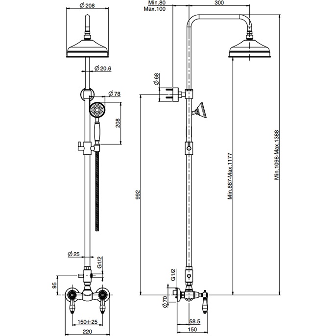 Душевая стойка Fima Carlo Frattini Herend F5405/2CBCR (хром), без излива