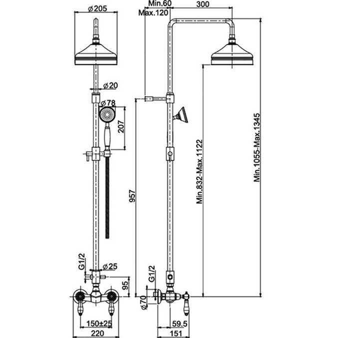 Душевая стойка Fima Carlo Frattini Herend F5405/2CR (хром), без излива