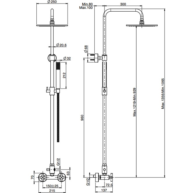 Душевая стойка Fima Carlo Frattini Maxima F5305/2NS (черный матовый)