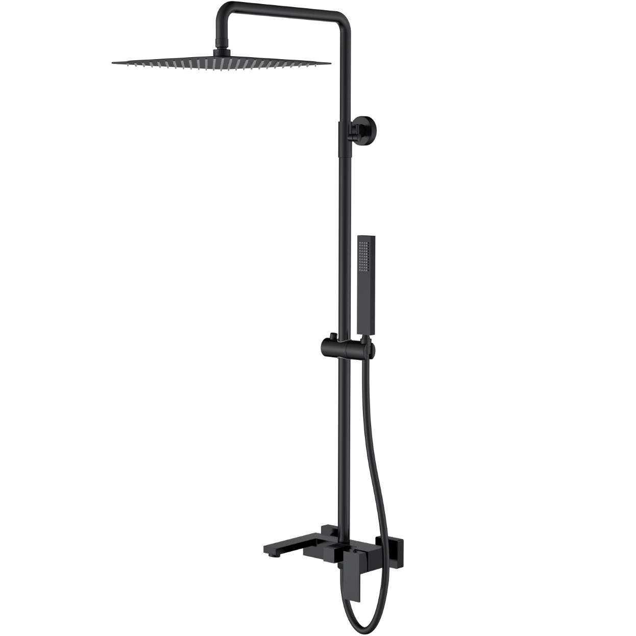 Душевая стойка с ручным душем Boheme Qubic 478-B (черный матовый), с изливом