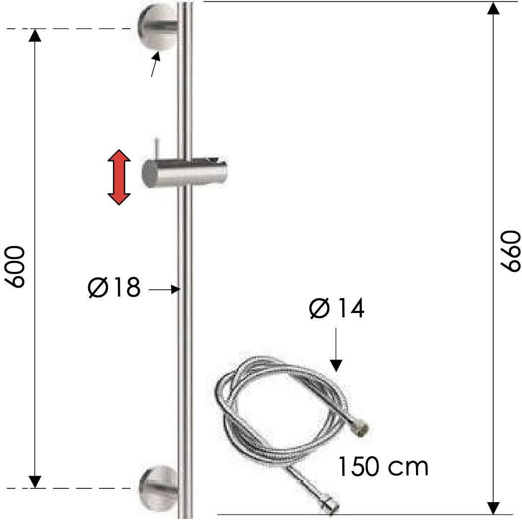 Душевая стойка с шлангом Remer Inox SS317M332 (сталь)