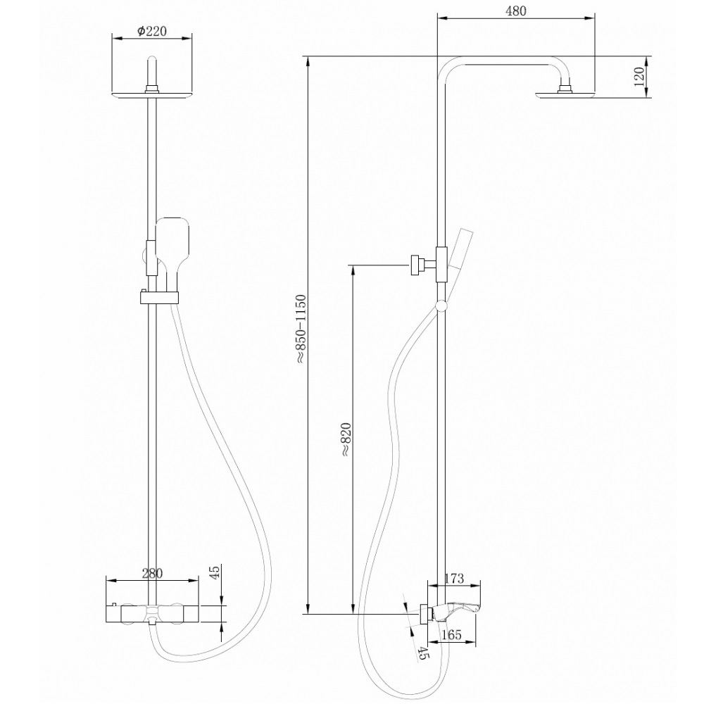 Душевая стойка с термостатом Abber Thermostat AF8516 (хром), с изливом 