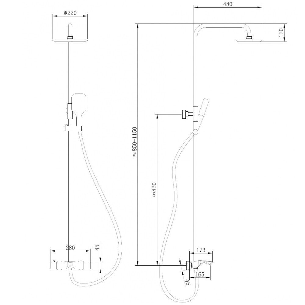 Душевая стойка с термостатом Abber Thermostat AF8516B (черный матовый), с изливом