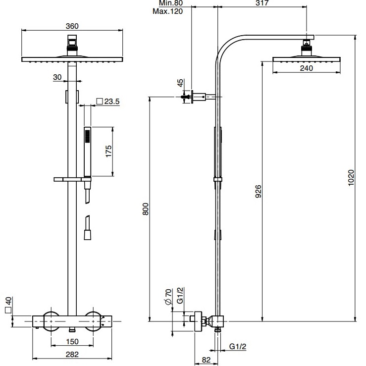Душевая стойка с верхним душем 24х36 см. Fima Carlo Frattini Wellness Colonne doccia F4265N/QP365CR (хром), с термостатом, без излива