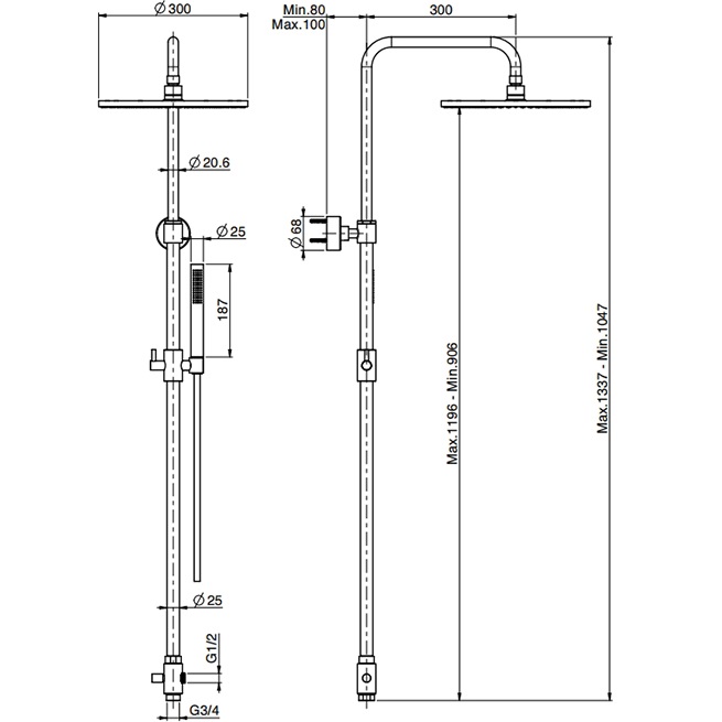 Душевая стойка с верхним душем 25x25 Fima Carlo Frattini Wellness Colonne doccia F2120CR (хром), с держателем и ручным душем