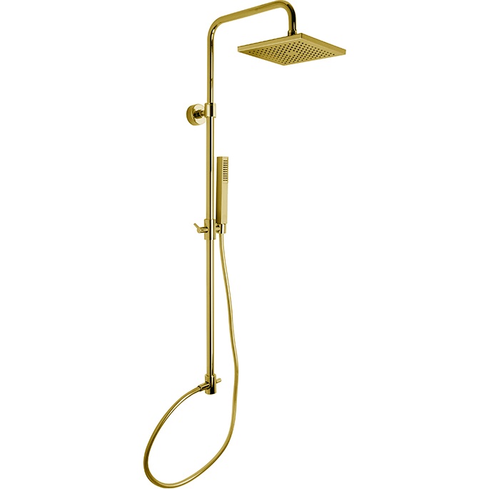 Душевая стойка с верхним душем 25x25 Fima Carlo Frattini Wellness Colonne doccia F2700OR (золотой), с держателем и ручным душем