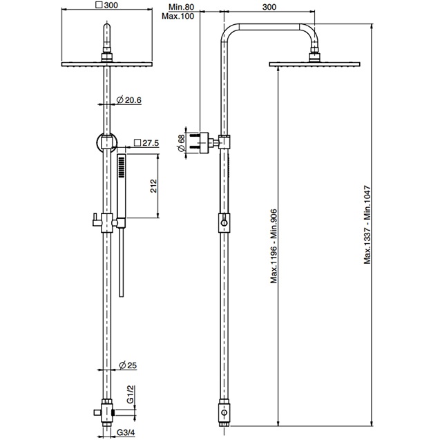 Душевая стойка с верхним душем 30x30 Fima Carlo Frattini Wellness Colonne doccia F2200LCR (хром), с держателем и ручным душем