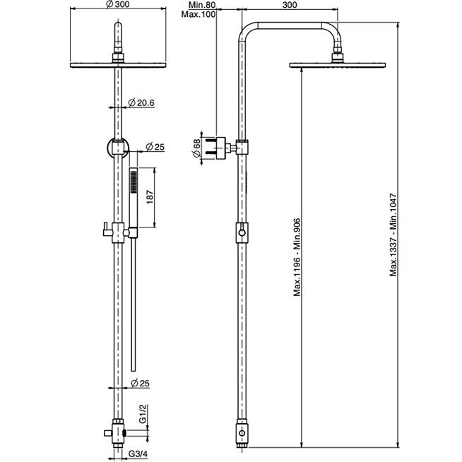 Душевая стойка с верхним душем 30x30 Fima Carlo Frattini Wellness Colonne doccia F2120LCR (хром), с держателем и ручным душем