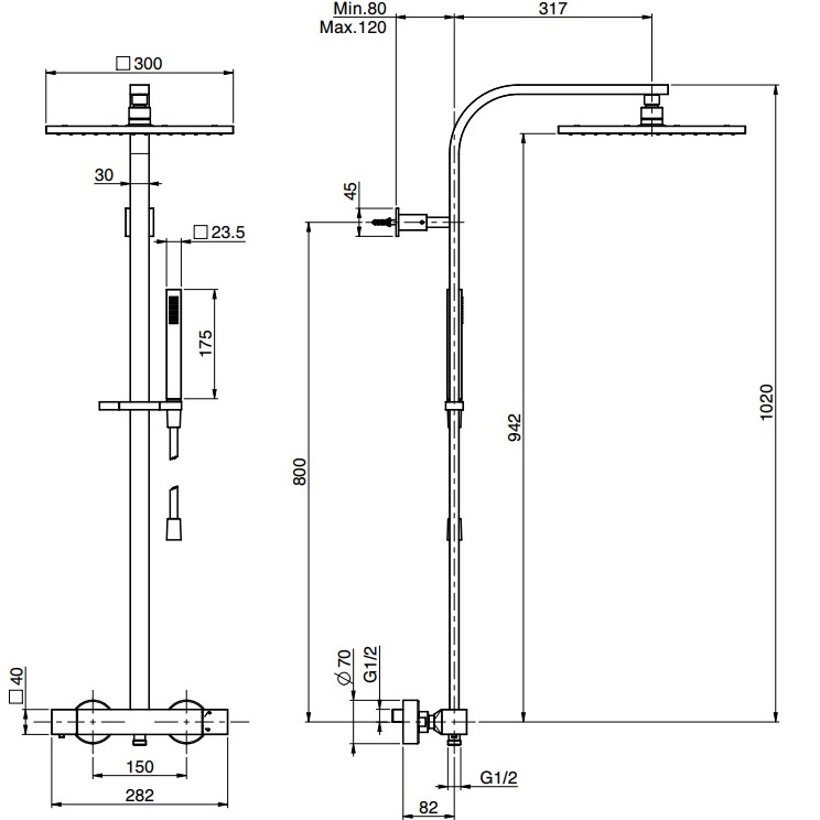 Душевая стойка с верхним душем 30x30 Fima Carlo Frattini Wellness Colonne doccia F4265N/Q305CR (хром), с термостатом, без излива