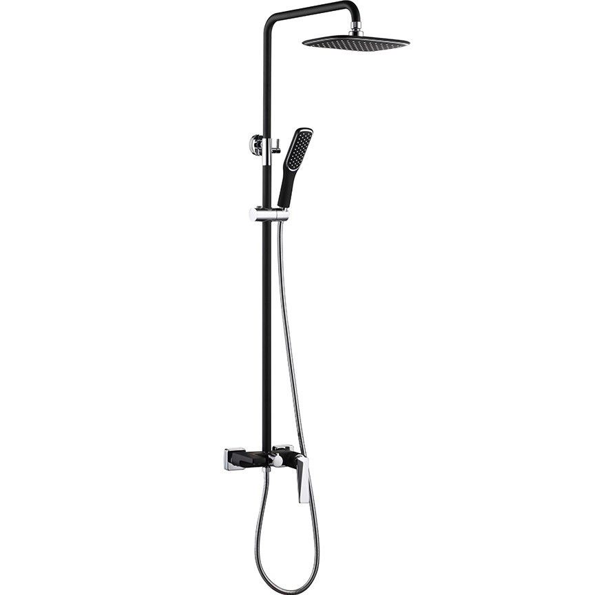 Душевая стойка со смесителем 20x20 см. Boheme Venturo 378-B (хром, черный матовый), с изливом