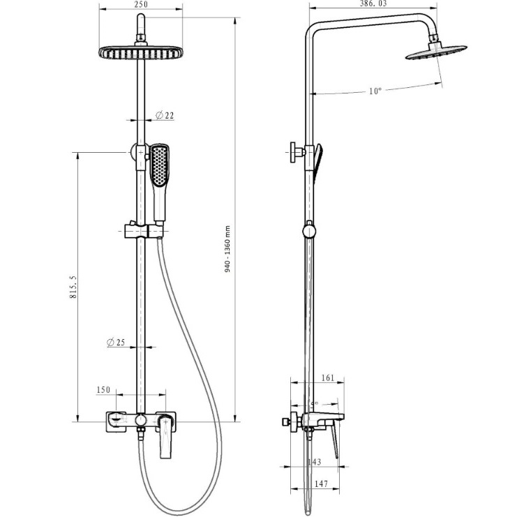 Душевая стойка со смесителем 20x20 см. Boheme Venturo 388-W (золотой, белый), с изливом