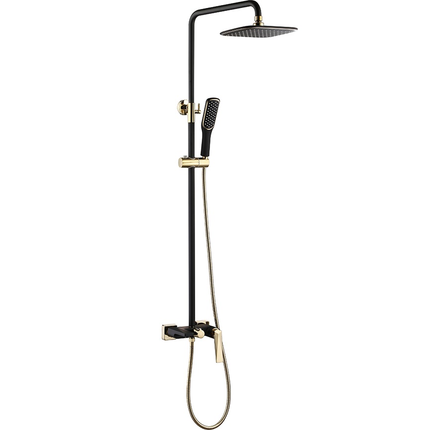 Душевая стойка со смесителем 20x20 см. Boheme Venturo 388-B (золотой, черный матовый), с изливом