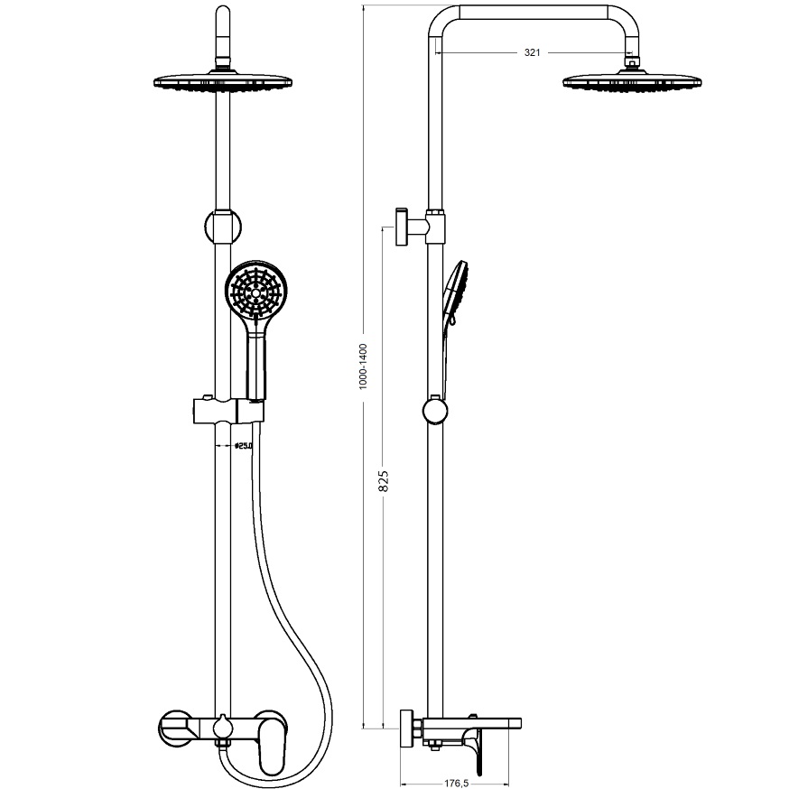 Душевая стойка со смесителем 30x30 см., Boheme Spectre 458-G (золотой), с изливом