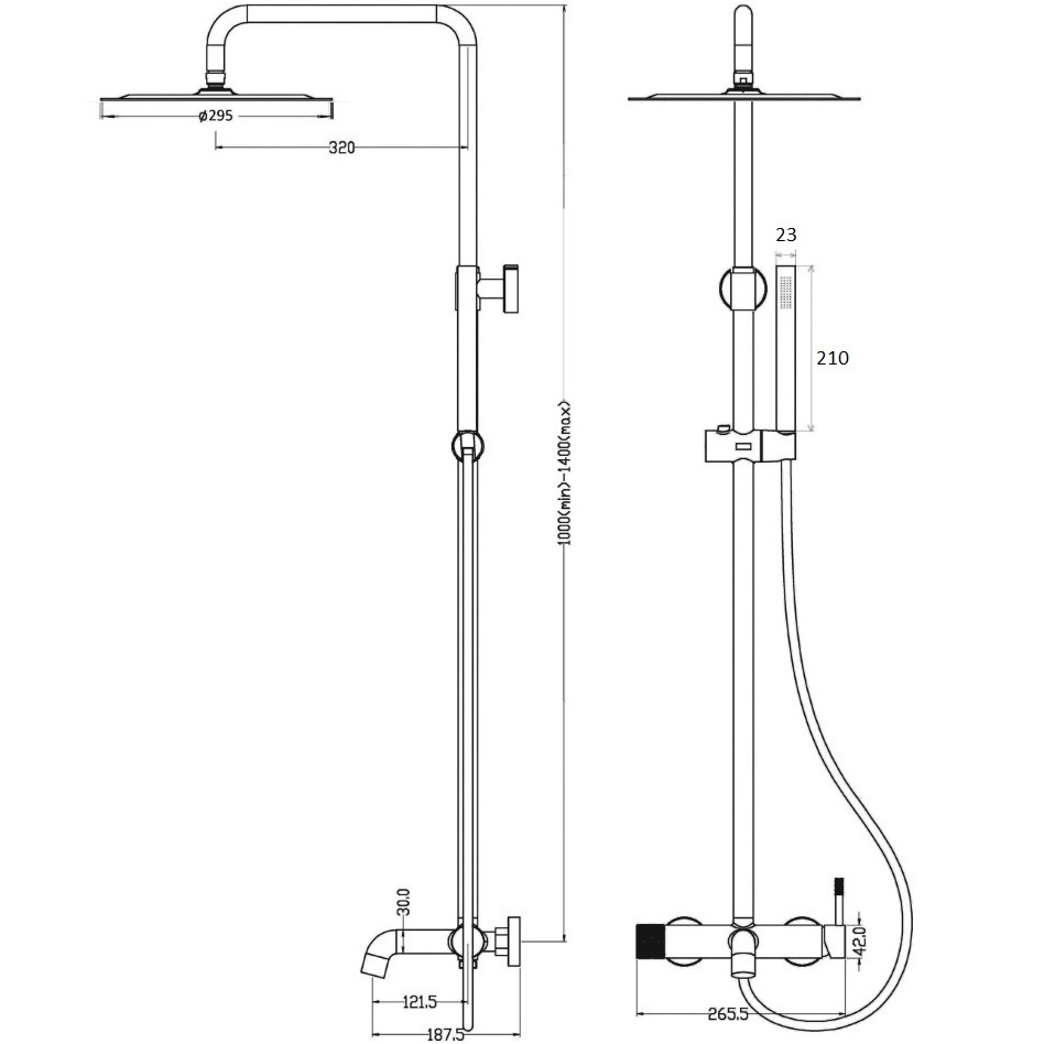 Душевая стойка со смесителем 30x30 см. Boheme Uno 468-SGM (оружейный металл глянцевый), с изливом
