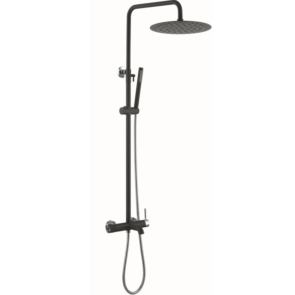 Душевая стойка со смесителем 30x30 см. Boheme Uno 468-BCR (хром, черный матовый), с изливом