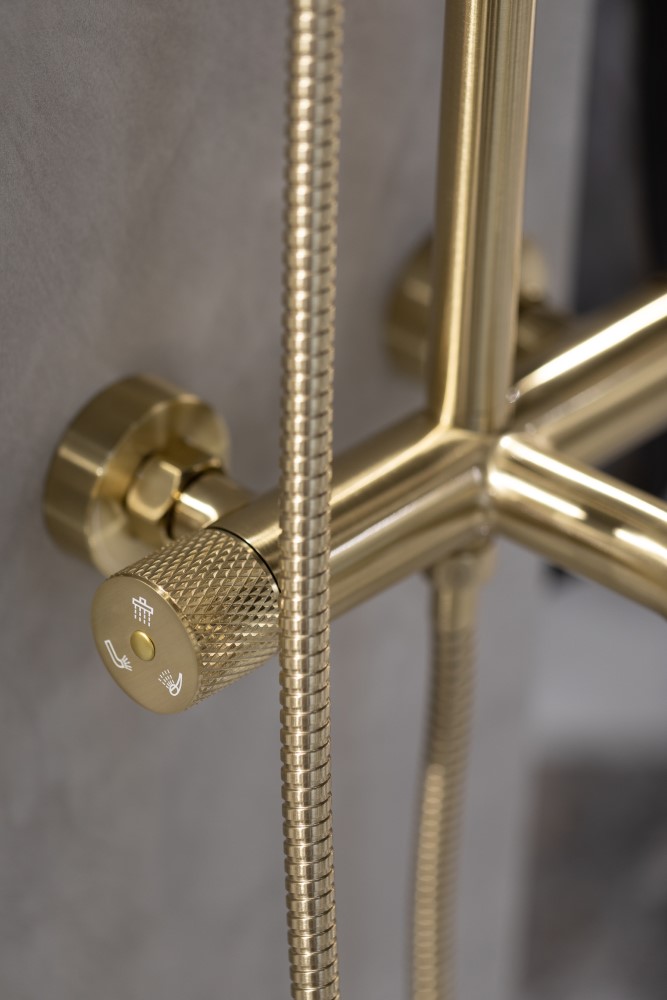 Душевая стойка со смесителем 30x30 см. Boheme Uno 468-MG (золото матовое), с изливом